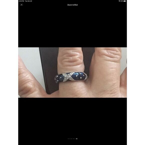 Trendy New Blue Enamel & CZ "X" Stack Band Ring Sz 8 - Picture 6 of 6